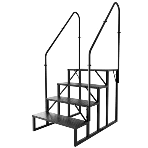 4 Step RV Stairs with 2 Handrails, 660LBS Heavy Duty Anti‑Slip Metal Steps, Detachable Outdoor Stairs for Hot Tub, 5th Wheel, Pool, Mobile Home, Porch, Pet Steps(2 handrails) - style: 4 handrails Step