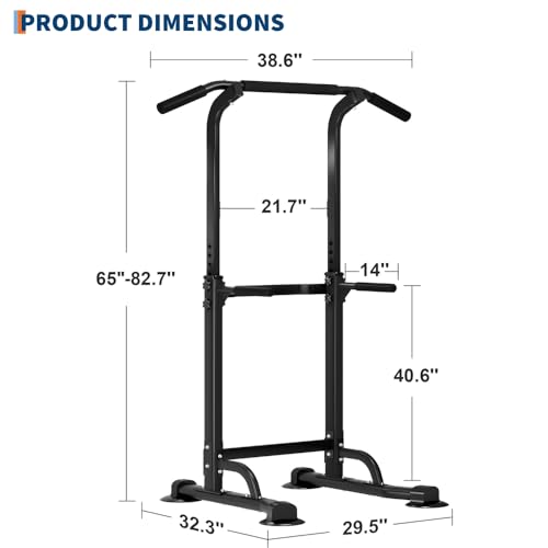 GarveeLife Power Tower - Pull Up & Dip Station for Home Gym, Heavy Duty 330Lbs Free Standing Workout Equipment With Adjustable Height 65"-82.7", Multi-Grip Bars, for Chin-Ups, Push-Ups, Leg Raises