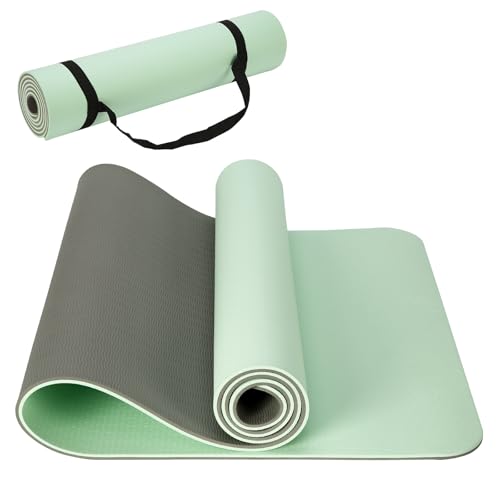 Thick TPE Yoga Mat for Beginners, Non-Slip Cushioned Yoga Mat with Carrying Strap for Pilates, Stretching and Home Workout