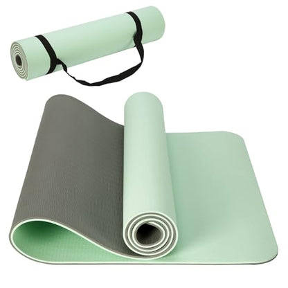 Thick TPE Yoga Mat for Beginners, Non-Slip Cushioned Yoga Mat with Carrying Strap for Pilates, Stretching and Home Workout