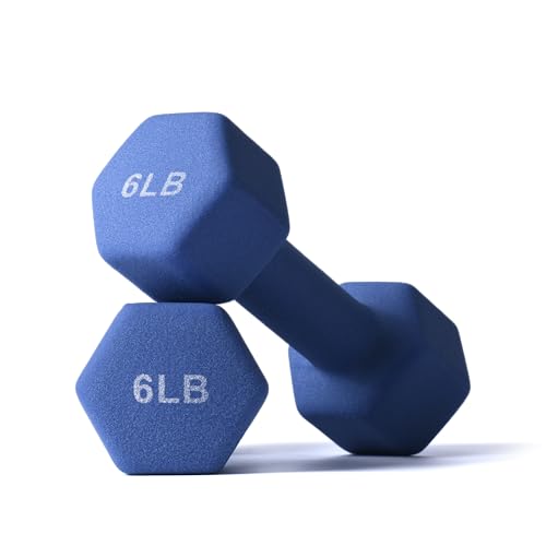 Portzon Dumbbells Neoprene with Non Slip Grip weight for Total Body Workout Exercise and Muscle Toning Compatible with of 2 Set,1-15 LB, Anti-Slip, Anti-roll, Hex Shape - color: Dark Slate Blue, size: 06-Pound,Pair
