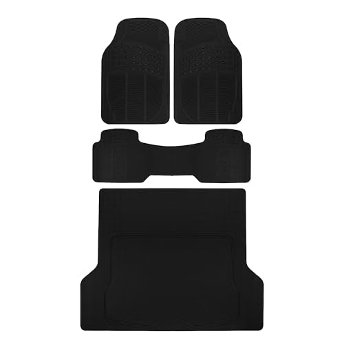 BDK Proliner All Weather Rubber Auto Floor Mats and Trunk Cargo Liner - Trim to FIt Front & Rear Heavy Duty Set Fit for Car SUV Van and Truck, 4 Piece, Black - color: Black, size: Combo + Cargo