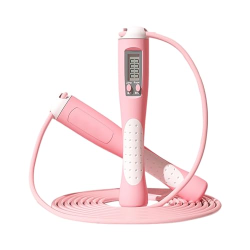 Jump Rope with Counter, Adjustable Length Rapid Speed Workout Skipping Rope,Jump Rope for Women Men,Durable Lightweight Comfortable Jump Ropes for Fitness Boxing Crossfit Exercise Training - color: Pink White