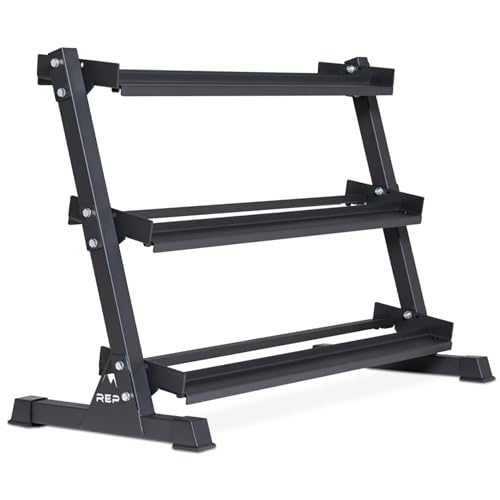 Rep Fitness Dumbbell Rack | 3-Tier Compact Holder | Fits Sets 5-50 lb | Weight Storage Stand | Rubber Hex Organizer | Free Weights Shelf | Heavy Duty Steel Frame | Gym Equipment for Home - color: black