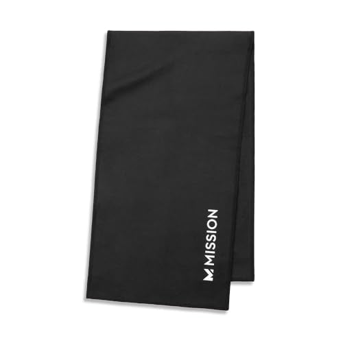 MISSION On-The-Go Cooling Towel - Soft, Lightweight Fabric - Cools Up to 2 Hours - UPF 50 Sun Protection - Machine Washable (Black) - color: Black