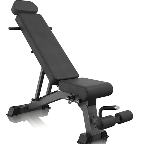 YOUTEN 1300 LB Weight Bench With Headrest Heavy Capacity | 9-4-4 90° Adjustable Incline Decline Exercise Chair for Home Gym More Stable and Durable | Foldable Training Lifting Bench | Dragon Flag Handle for Abdominal Arm Workout 2025 New Version