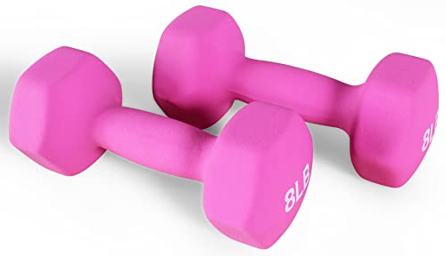 Fitvids Neoprene Dumbbell Hand Weights, Anti-Slip, Anti-roll, Hex Shape Colorful, Pair or Set with Stand - style: (8-Pound, Pair)