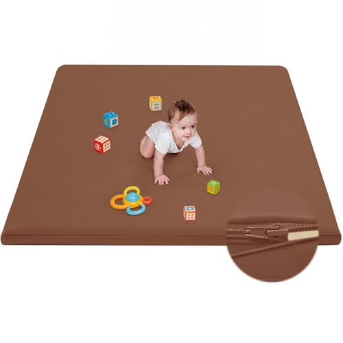 Waterproof Baby Play Mat for Floor Memory Foam 59 * 59 Cushion Playpen Playmat Tummy Time Crawling Mat Nursery Rug Thick Pad Create Soft & Safe Area for Infants,Toddler,Kids,Chestnut - color: Chestnut, size: 59*59