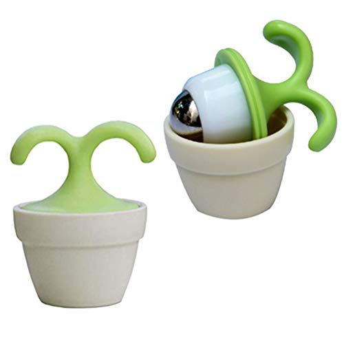 2PCS Handheld Body Massager Mini Potted Plant Shaped Roller Ball Bead Relaxation Neck Foot Face Pot Desk Decor Massage Cooling for Neck (Green with White)