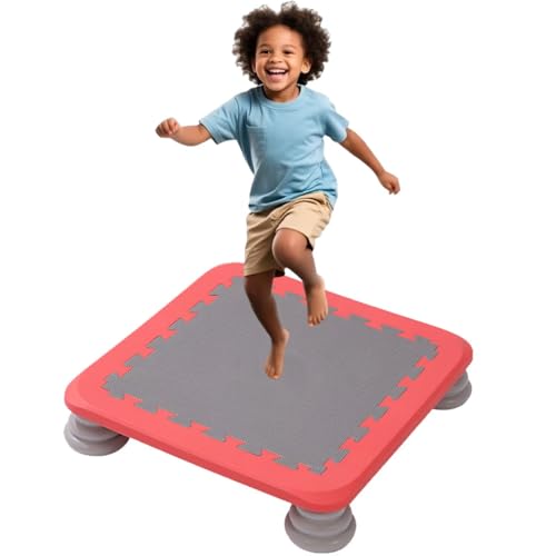 Sensory Trampoline for Autism Kids Indoor, 25" Square Leaps and Rebounds with Non-Slip Base, Bouncing Board for Sensory Integration Training, Indoor Bounce Board Jumping Toys, Max Loaded 165 lbs - color: Red