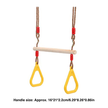 Trapeze Swing Bar Wooden Hanging Hoop Gymnastic Swing Rings with Adjustable Straps Yellow