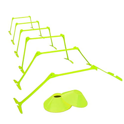 Adjustable Hurdles and Cone Set Agility Hurdles Disc Cones for Soccer Sports Plyometric Speed Training, fluorescent green