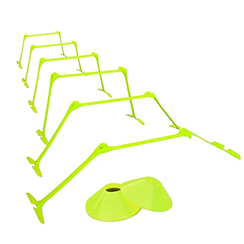 Adjustable Hurdles and Cone Set Agility Hurdles Disc Cones for Soccer Sports Plyometric Speed Training, fluorescent green