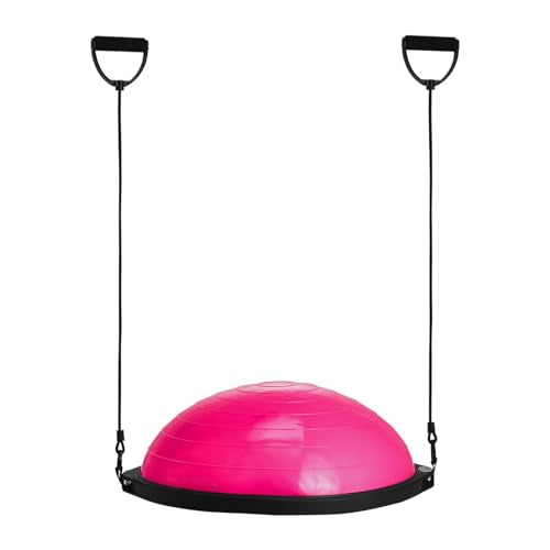 VEVOR Half Exercise Ball Trainer, 23/26 inch Balance Ball Trainer, 1500lbs Capacity Stability Ball, Yoga Ball with Resistance Bands & Foot Pump, Strength Fitness Ball for Home Gym Full Body Workout - color: 26" Ripple Pink