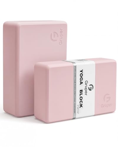 Gruper Yoga Blocks 2 Pack, 9"x6"x3" Exercise Blocks High-Density EVA Foam Blocks with Soft Non-Slip Surface, Lightweight Yoga Props for Yoga Pilates Meditation & Stretching - color: Light Pink