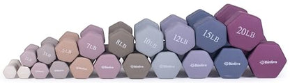 Dumbbell Set with Rack - Neoprene Coated Weights - Hex Color Coded Dumbell Pairs 1-20 LBs