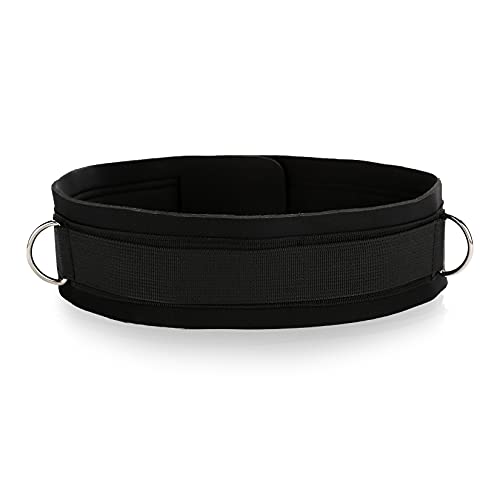Waist Belt Harness - Soft Neoprene Padded Strap with 2 D Rings - Pulling Training Sports Fitness Exercise Workout Belt Harness for Speed Strength Agility Resistance