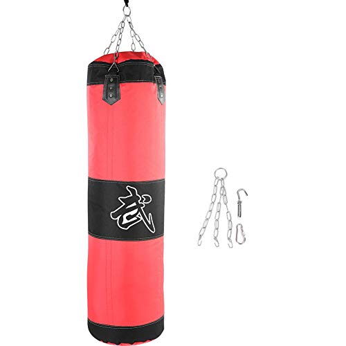 Tbest Heavy Boxing Punching Bag, Empty Sandbag Hanging Punching Bag Training MMA Kickboxing Muay Thai Boxing Sandbag Hook Kick Sandbag for Kid Adult - color: Red, size: 1m