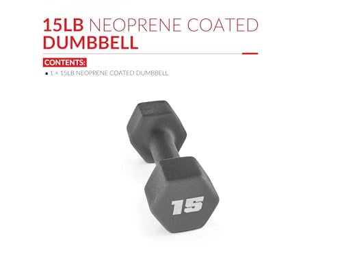 15 lb Neoprene Hex Dumbbell, Single, Non-Roll Design with Comfort Grip for Home Gym, Strength Training, HIIT Workouts for Men & Women