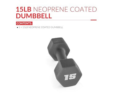 15 lb Neoprene Hex Dumbbell, Single, Non-Roll Design with Comfort Grip for Home Gym, Strength Training, HIIT Workouts for Men & Women