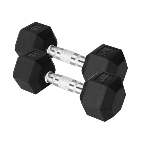 Yes4All Chrome/Rubber Grip Encased Hex Dumbbells – Hand Weights With Anti-Slip 10-30 LBS Pair - color: C. 15lbs - Pair, style: Chrome Grip