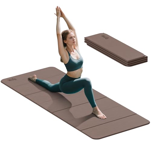 Foldable Yoga Excercise Mat 71"L x 24"W, Odourless Light Weight POE Mat For Home Fitness and Gym Workouts, 1/4 inch Non-slip design for All Types of Yoga Pilates - color: Brown, size: 75"Lx32"W