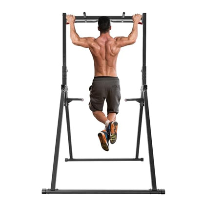 Power Tower Pull Up Dip Station, Foldable Triangular Pull Up Station Adjustable Height, Multi-Function Pull Up Bar Strength Training Fitness Equipment, Horizontal Bars for Gyms, Home