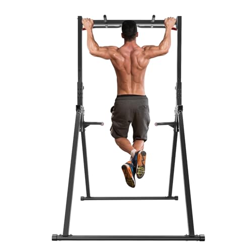 450 Lbs Pull Up Bar, Foldable Pull Up Bar Free Standing with 2 Wrenches, 5.74-7.55ft Adjustable Height Pull Up Dip Station Power Tower for Living Rooms, Bedrooms, Gyms, Sports Centers, Home