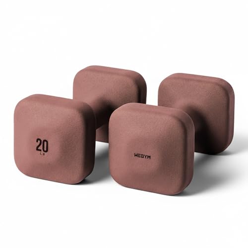 WeGym SafeGrip Square Dumbbells with Anti Slip Handles, Aesthetic Free Weights for Home Workouts, Stable Design Prevents Rolling during Floor Exercises - color: Rose, style: 20LB Pair