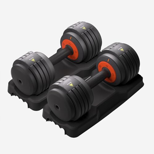TOUSAINS Adjustable Dumbbells MX55, 5 in 1 Free Weights 5-52.5 lbs Pair, 1-Second Fast Adjustment with Anti-Slip Metal Handle, Compact Home Gym Equipment for Men Women Strength Training