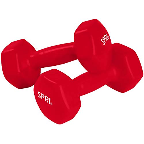 SPRI Dumbbells Hand Weights Set of 2 - Vinyl Coated Exercise & Fitness Dumbbell for Home Gym Equipment Workouts Strength Training Free Weights for Women, Men (1-10 Pound, 12, 15, 18, 20 lb) - color: (F) Red | 6-Pound