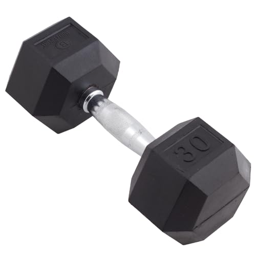 Body Sport Rubber Encased Hex Dumbbell Weight, Single – Dumbbells for Exercises – Strength Training Equipment – Home Gym Accessories – Weight Training - style: 30 lbs