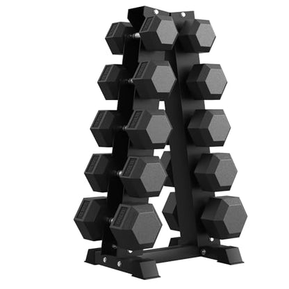 PAPABABE Hex Dumbbell Set with Rack, 85-560lb Rubber Encased Dumbbell Free Weights Dumbbells Set with Storage Rack, Hand Weights Set for Strength Training - style: 450lb (30, 40, 45, 50, 60lb)x2& Rack