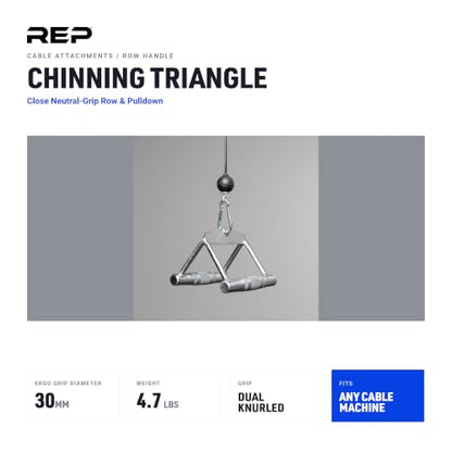 REP Fitness LAT Pulldown and Low Row Cable Machine Attachments and Functional Trainer Attachments – Curl Bar, D-Handle, Ankle Cuff, Tricep Rope, Sports Handle, Straight Bar, Row, Chinning Triangle - style: Chinning Triangle Rowing Attachment