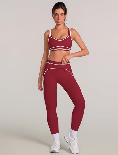 ABOCIW Women 2 Piece Workout Sets Color Block Sports Bra High Waist Tummy Control Leggings Gym Yoga Pilates Outfits