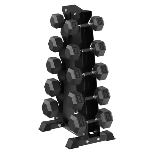 HANDBODE Hex Dumbbell Sets with Rack, 100-165 lb Rubber Encased Dumbbells for Strength Training, Exercise & Fitness, Home Gym Weight Set with Rack - style: 250 lb (15, 20, 25, 30, 35 lb) X 2 & Rack