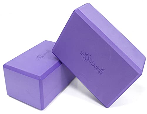 Sol Living Yoga Blocks 2 Pack High Density EVA Foam Yoga Cushion Stretching Pilates Meditation Exercise Equipment Support Deepen Poses Odor Free Non Slip Yoga Accessories - 4" x 6" x 9"- Purple - color: Purple