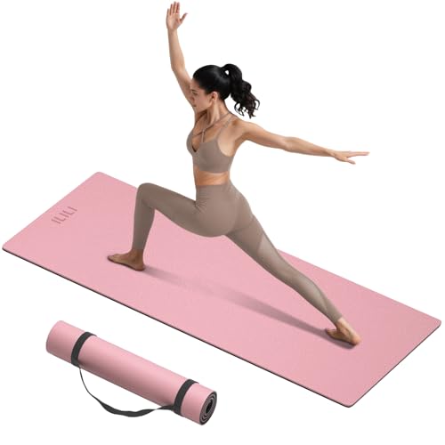 ILILI Extra Long Yoga Mat 10mm (76"x28") - Extra Thick TPE Non-Slip Exercise Mat, Eco-Friendly Double Color Workout Mat for Yoga/Pilates/Home Gym, with Carrying Strap - color: Pink+Black