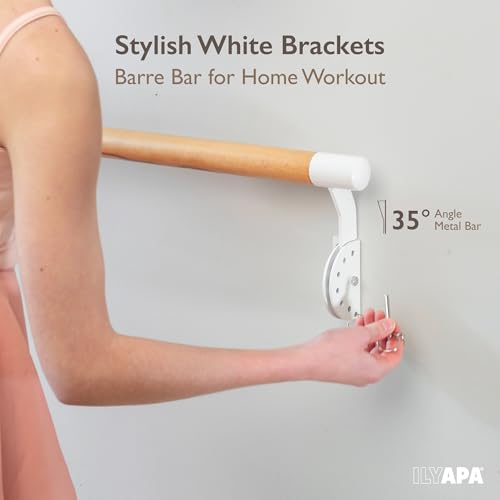 Ilyapa Ballet Barre Bare for Home - Wood Adjustable Wall Mount Ballet Bar Dance Equipment for Barre Workout & Ballet Stretching, Powdercoated White Brackets - size: 5 Ft 8 in.