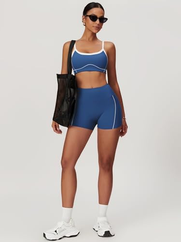 Two Piece Women Workout Sets Color Block Sports Bra and Scrunch Butt Lifting Shorts Gym Yoga Active Wear Outfits