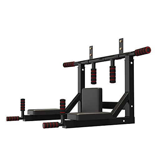 Wall Mounted Pull Up Bar - Heavy Duty Strength Training Fitness Equipment, Multifunctional Power Tower Dip Station Support to 550Lbs