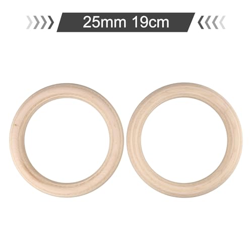 Birch Wood Gymnastics Rings for Adult Home Fitness Pull Up Training Non-Slip Sweat-Absorbent for Easy Install 2 Pack 19mm Inner