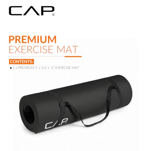 CAP Barbell 1/2-Inch High Density Exercise Yoga Mat with Strap | Multiple Options