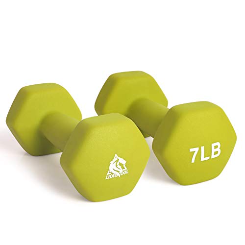 LIONSCOOL Set of 2 Neoprene Coated Dumbbell Hand Weights, Anti-Slip and Anti-Roll Hex Dumbbells in Pair for Strength Training, Resistance Training - style: Mint Green 7lb Pair