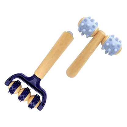 of 2 Multifunctional Massage Rollers with Wood Construction Suitable for Workout Recovery Circulation Improvement Portable Massager