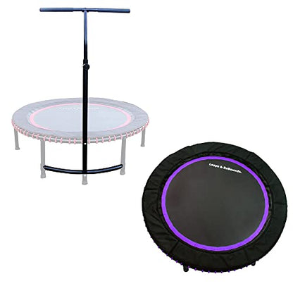 LEAPS & REBOUNDS 48" Adjustable Stability Bar Attachment with 48" Mini Fitness Trampoline and Home Gym Rebounder for Cardio Exercises, Purple