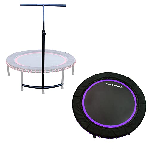 LEAPS & REBOUNDS 48" Adjustable Stability Bar Attachment with 48" Mini Fitness Trampoline and Home Gym Rebounder for Cardio Exercises, Purple