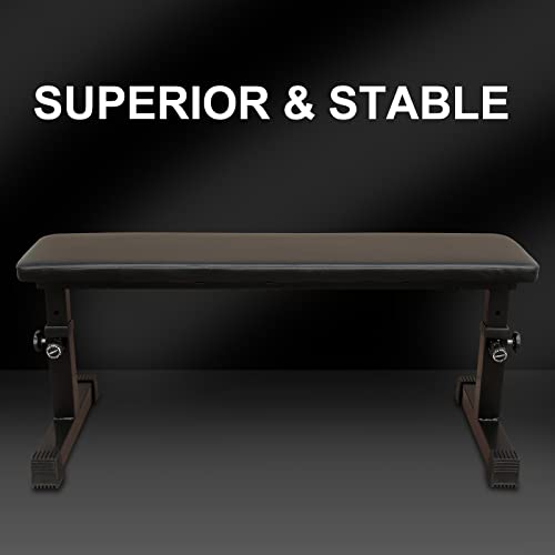 Flat Weight Bench, 5 Level Adjustable Height Flat Utility Weight Bench, 400lb Capacity Adjustable Strength Training Bench Press for Home Gym Weight Training and Ab Exercises
