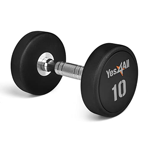 Yes4All Urethane Dumbbell with Anti-Slip Knurled Handle 5-50 LB for Muscle Building - Sold Individually - color: B. 10 Pounds