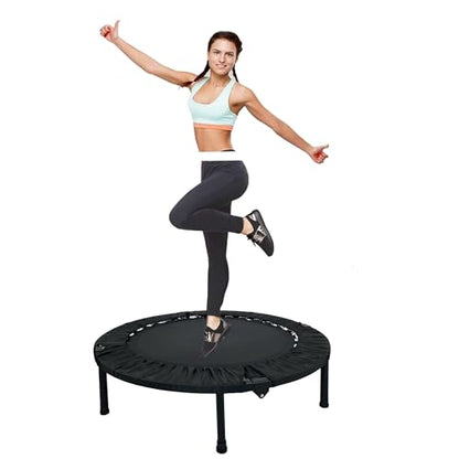 40"/48" Foldable Mini Trampoline for Kids & Adults, Fitness Rebounder with 5-Level Adjustable Foam Handle, Max Load 450 lbs, Indoor/Outdoor Exercise Trampoline for Home Workouts (Black 2)